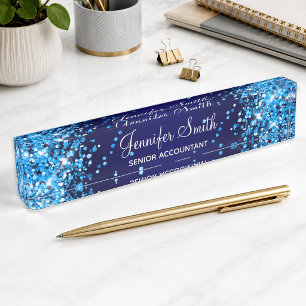 Azurblauer Glitter Navy Blau Verlauf Namensplakette