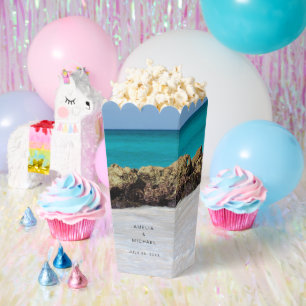 Azurblauer Ozean Sandstrand Foto Hochzeit Geschenkschachtel