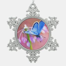 Azurblauer Schmetterling Schneeflocken Zinn-Ornament