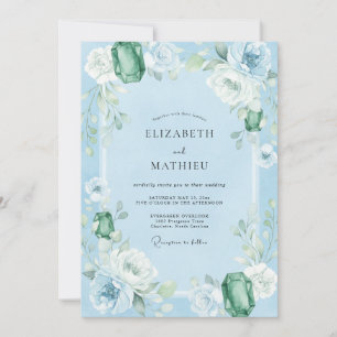 Azurblauer Smaragd-Eukalyptus-Hochzeit Einladung