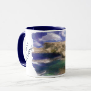 azurblaues Fenster auf Gozo Island Wasserfarbe Tasse