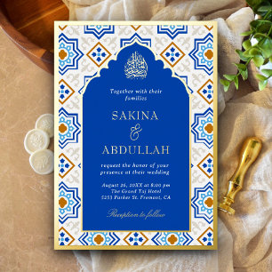 Azurblaues persisches Mosaik Muslimische Hochzeit Folieneinladung