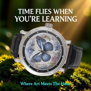 Azurblüte" - Blauer Schmetterling Floral Armbanduhr