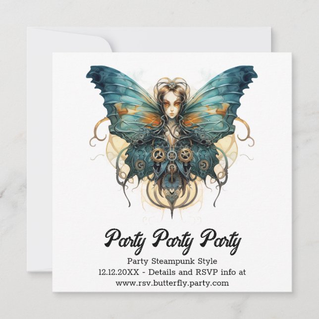 Azure Admiral Butterfly Steampunk Wedding Ankündigung (Vorderseite)
