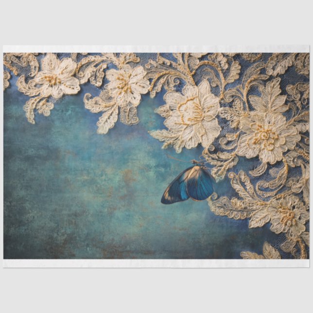 Azure Allure, Butterfly Patina & bestickte Spitze Seidenpapier (Vorderseite)