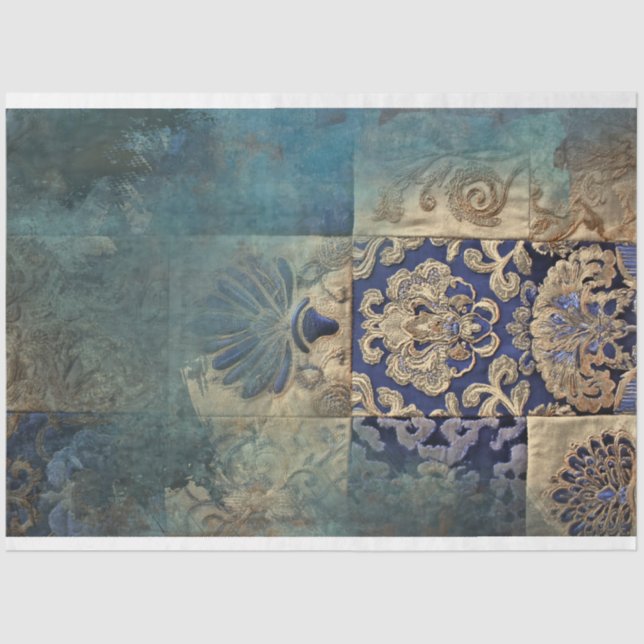 Azure Allure Patchwork Elegance, Blau mischt Seidenpapier (Vorderseite)