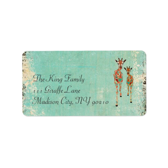 Azure & Amber Giraffe, Vintages Adressetikett (Vorne)