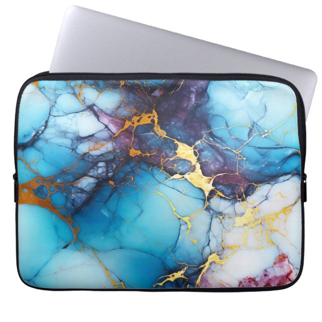 Azure & Amethyst Marble with Golden Veins Laptopschutzhülle (Vorderseite)