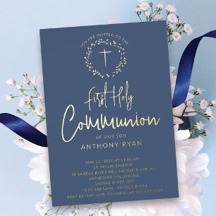 Azure Blessings Boys Communion Invitation