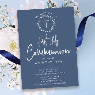 Azure Blessings Boys Communion Invitation