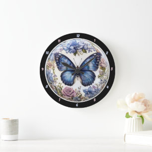 Azure Bloom" - Blauer Schmetterling Große Wanduhr