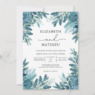 Azure Bloom Botanical Wedding Einladung