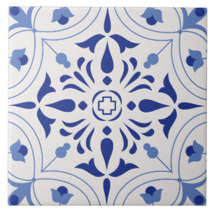 Azure Bloom Cross Fliese