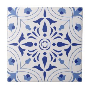 Azure Bloom Cross Fliese
