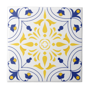 Azure Bloom Cross Yellow Ton Fliese
