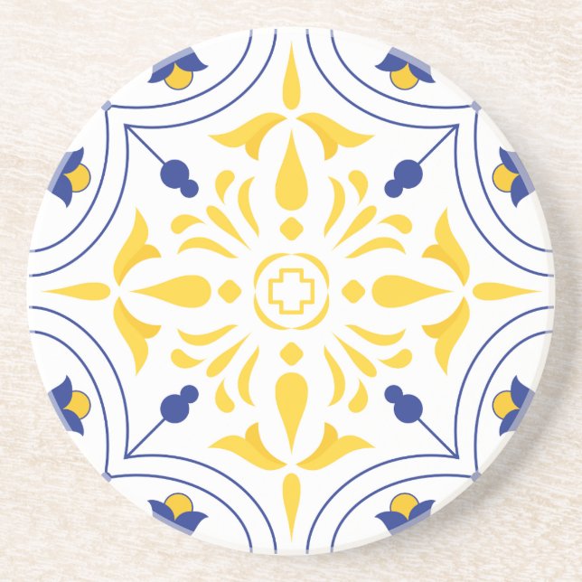 Azure Bloom Cross Yellow Ton Getränkeuntersetzer (Vorne)