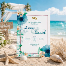 Azure Bloom Elegante Florale Hochzeits-Einladung