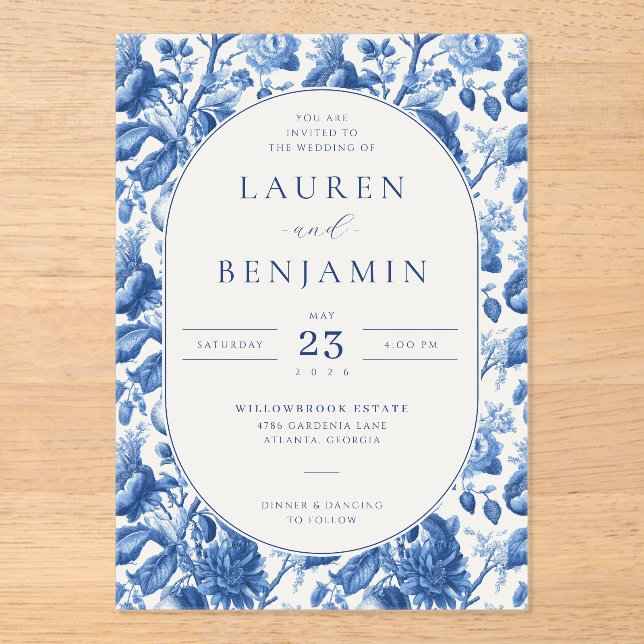 Azure Blooms Wedding Acryleinladungen (Vorderseite)