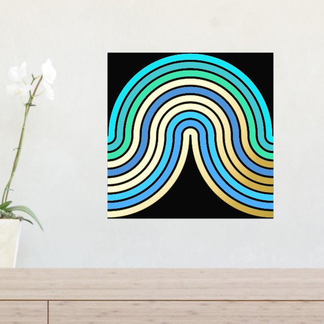 Azure Blue Abstrakt Wave Lines Art Pattern Gold Foliendrucke (In Situ (Eingangstisch))