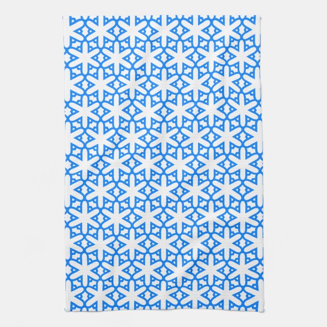 Azure Blue Geometic Blume Tile Geschirrtuch (Vertikal)