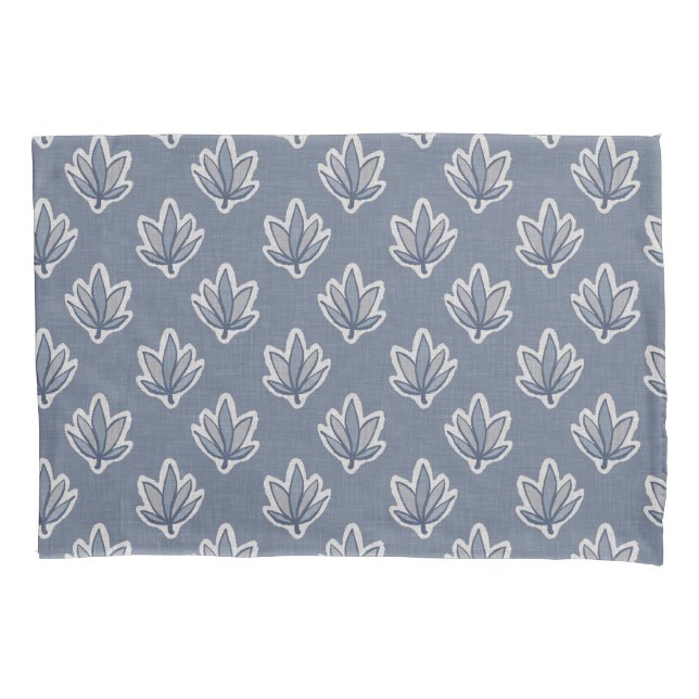 Azure Blue Leaf Linen Look Kissenbezug (Vorderseite)