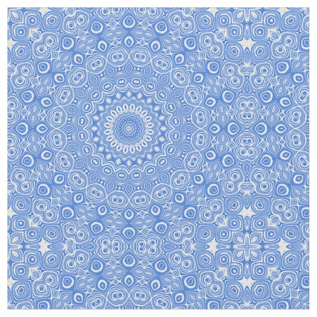 Azure Blue Mandala Geometric Pattern Stoff (Nahaufnahme)