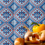 Azure Blue Red and White Ethnic Bohemisch Pattern Fliese<br><div class="desc">Lebhaftes dekoratives Fliesendesign mit einem nahtlosen Muster aus geometrischen Formen in blau,  rot und weiß.</div>