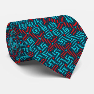 Azure Blue Red Retro Muster Necktie Krawatte