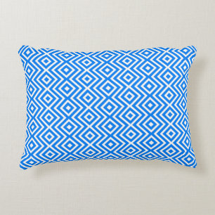 Azure Blue Retro Geo Diamonds Dekokissen