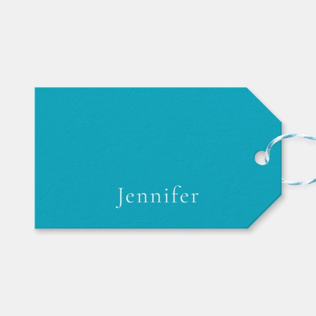 Azure Blue Trendy Moderner Minimalistischer Name Geschenkanhänger (Vorderseite (Horizontal))