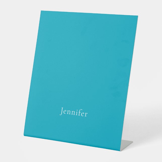 Azure Blue Trendy Moderner Minimalistischer Name Sockelschild (Vorderseite)