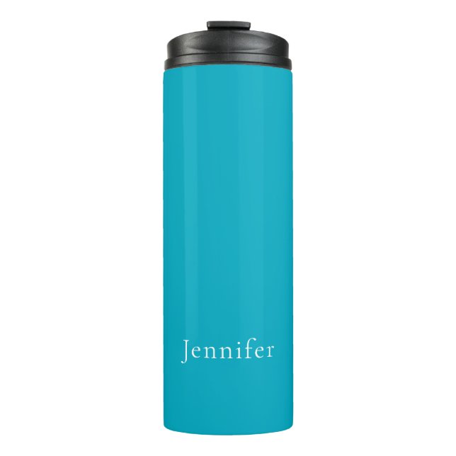 Azure Blue Trendy Moderner Minimalistischer Name Thermosbecher (Vorderseite)