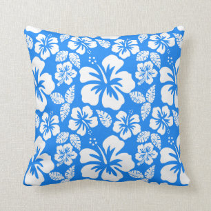 Azure Blue Tropical Hibiskus Kissen