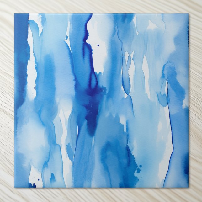 Azure Blue Watercolor Abstrakt Waves Fliese (Von Creator hochgeladen)