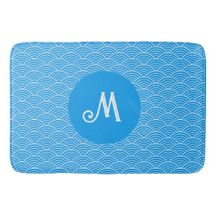 Azure Blue Wave Muster Mit Monogramm Bath Mat Badematte