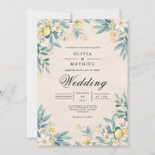 Azure Botanical Blossom Wedding Einladung