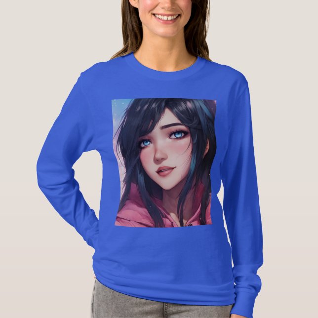 "Azure Elegance : T-shirt femme à manches bleues p (Devant)