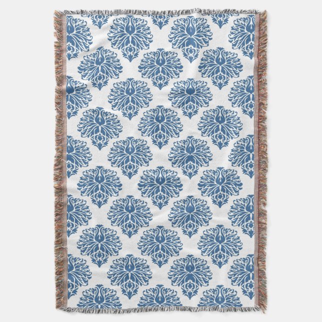 Azure Elegant Damask Decke (Vorderseite Vertikal)