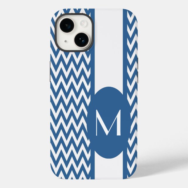 Azure Elegantes Zickzack Design mit Monogramm Case-Mate iPhone Hülle (Rückseite)