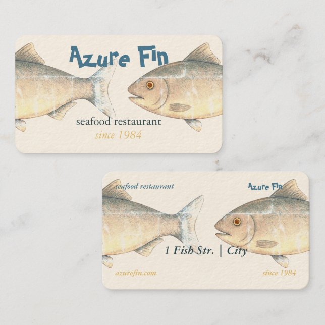 Azure Fin Elegant Fish Restaurant Visitenkarte (Vorne/Hinten)