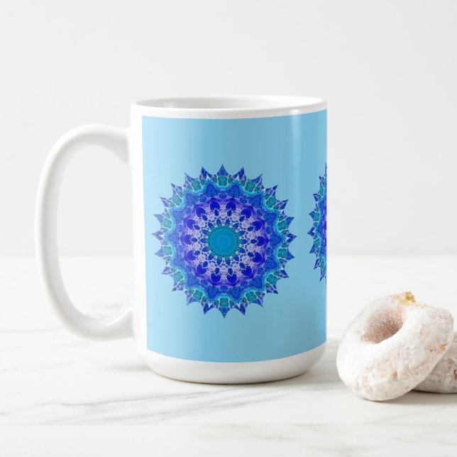 Azure Flower Mandala Mug (Avec donut)