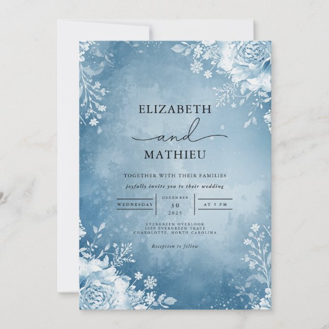 Azure Frost Blühend Hochzeit Einladung (Vorderseite)
