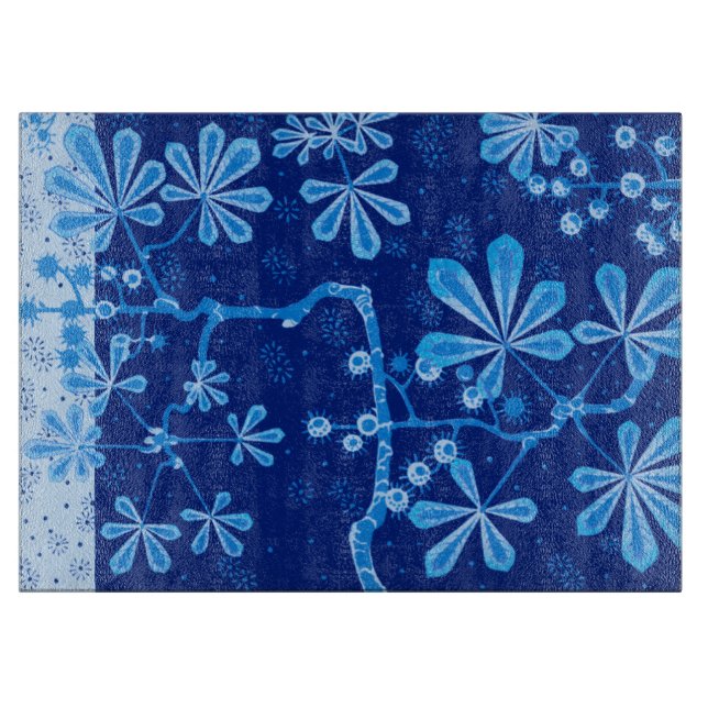 Azure Frost Blume Large Glass Cutting Board Schneidebrett (Vorderseite)