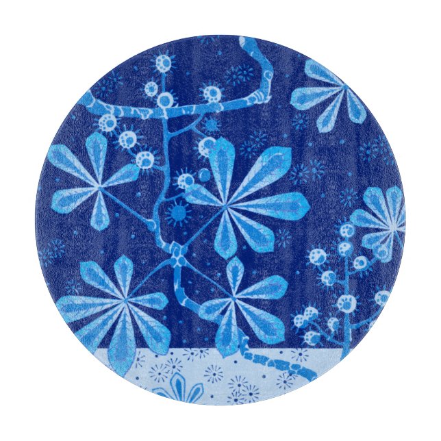 Azure Frost Blume Round Glass Cutting Board Schneidebrett (Vorderseite)