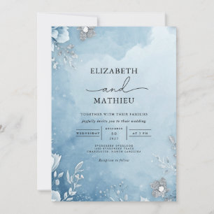 Azure Frost Botanical Wedding Einladung