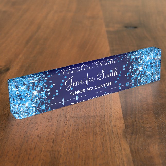 Azure Glitzer Navy Blue Gradient Namensplakette (Seite)
