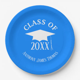 Azure Grad Cap und Blätter Papier Teller 9"