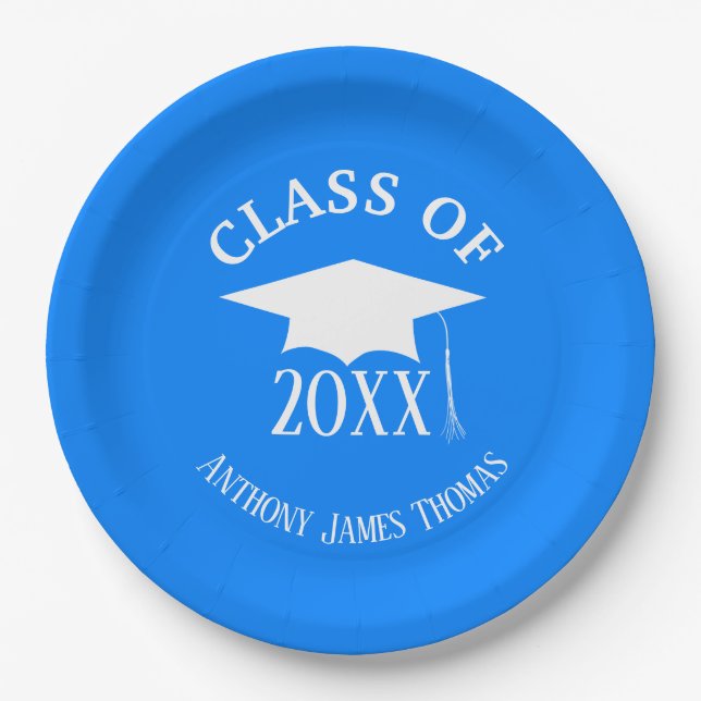 Azure Grad Cap und Blätter Papier Teller 9" (Vorderseite)