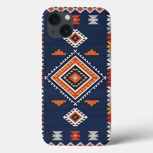 Azure Navy and Terracotta Geometric Tribal Case-Mate iPhone Hülle (Rückseite)