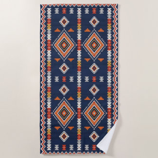 Azure Navy and Terracotta Geometric Tribal Strandtuch